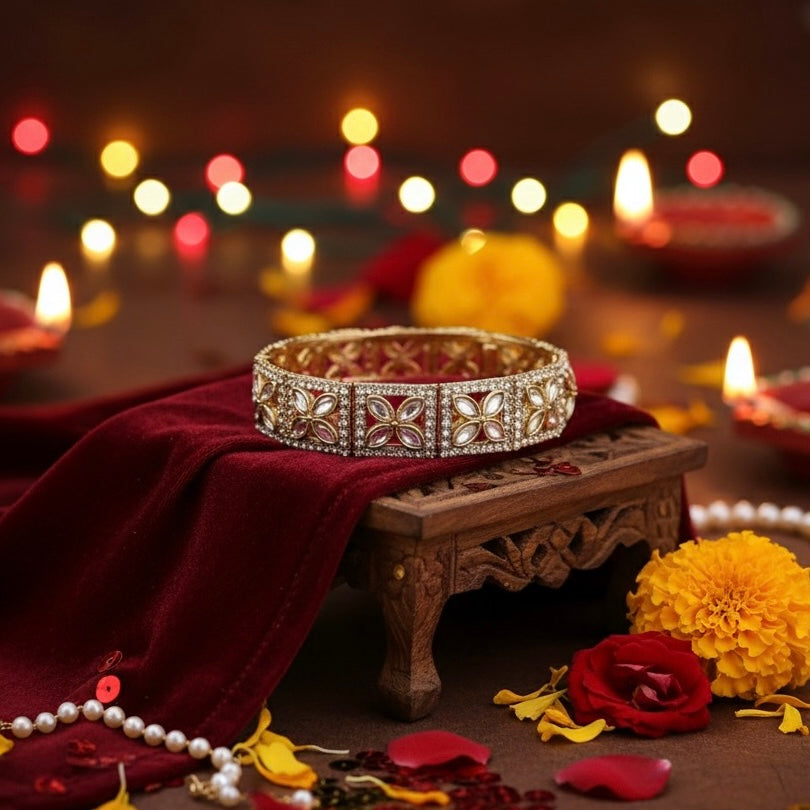 Prakriti Polki Lookalike Openable Bangles/Kada - Golden