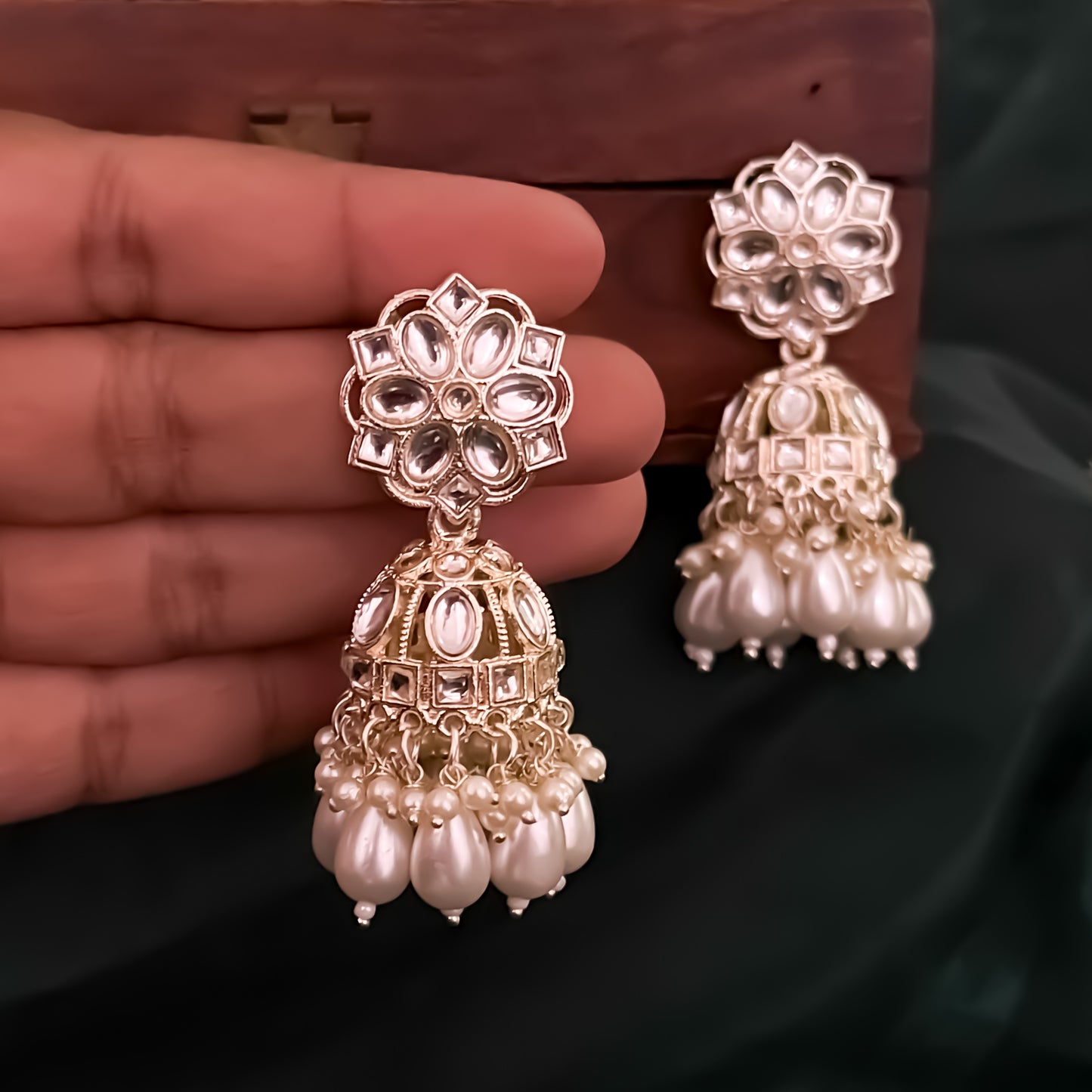 Aashika Pearl Jhumka Earrings- Golden