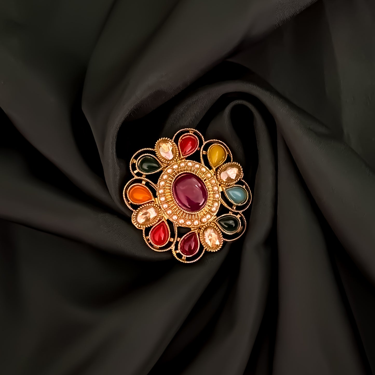 Aarushi Jadau Adjustable Ring- Multi
