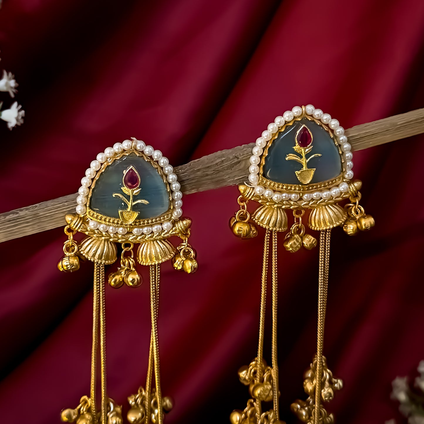 Vishakha MOP Kashmiri Brass Dejhoor Ghungroo Jhumka Earrings - Pastel Green