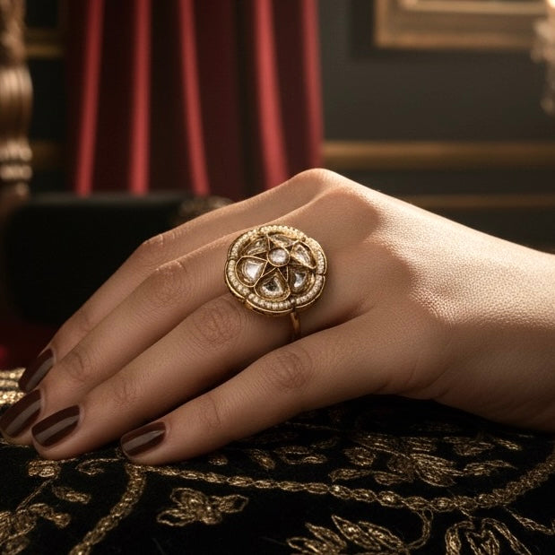 Hansika Dabi Kundan Adjustable Golden Ring