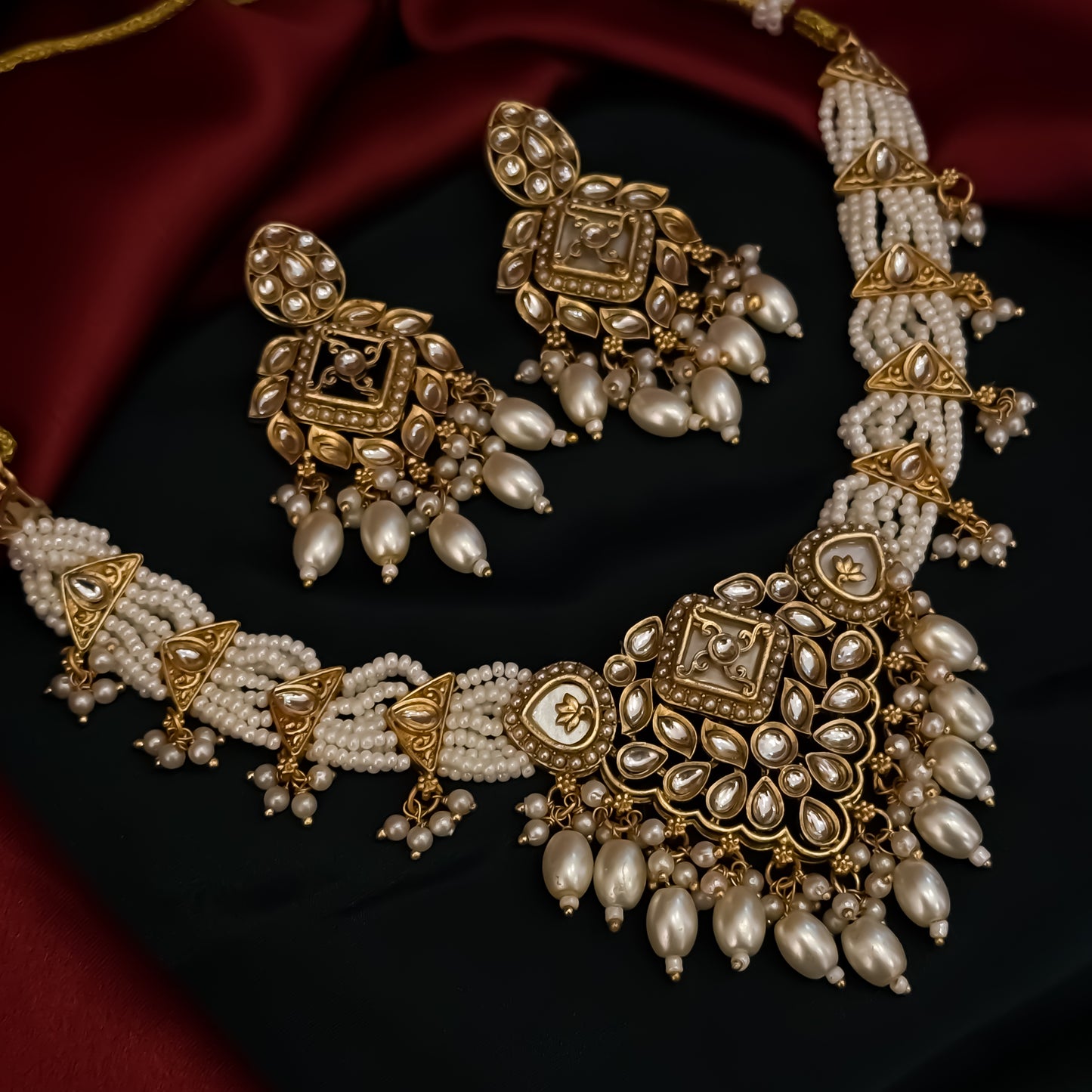 Gauhar Rajwadi Matte Polish Necklace Set - Golden