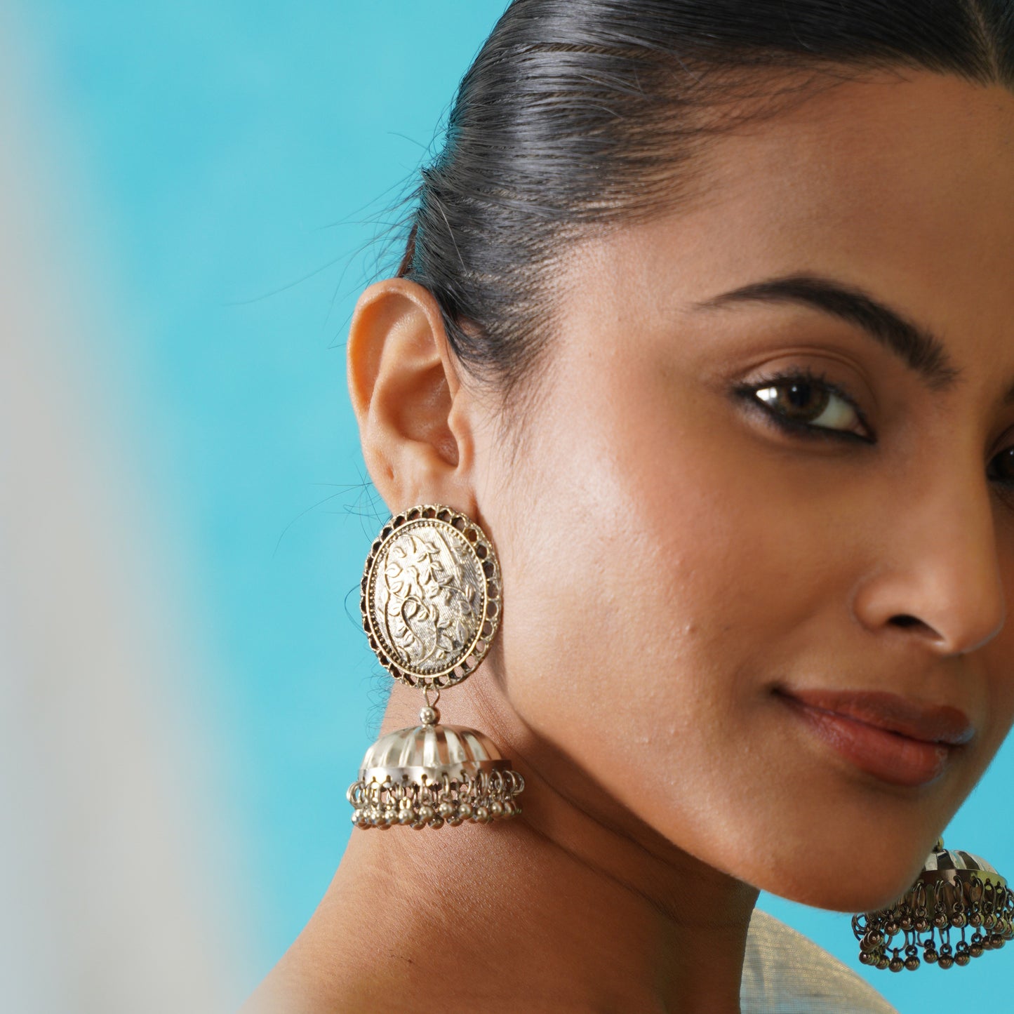 Leena Silver Oxidised Jhumka Earrings