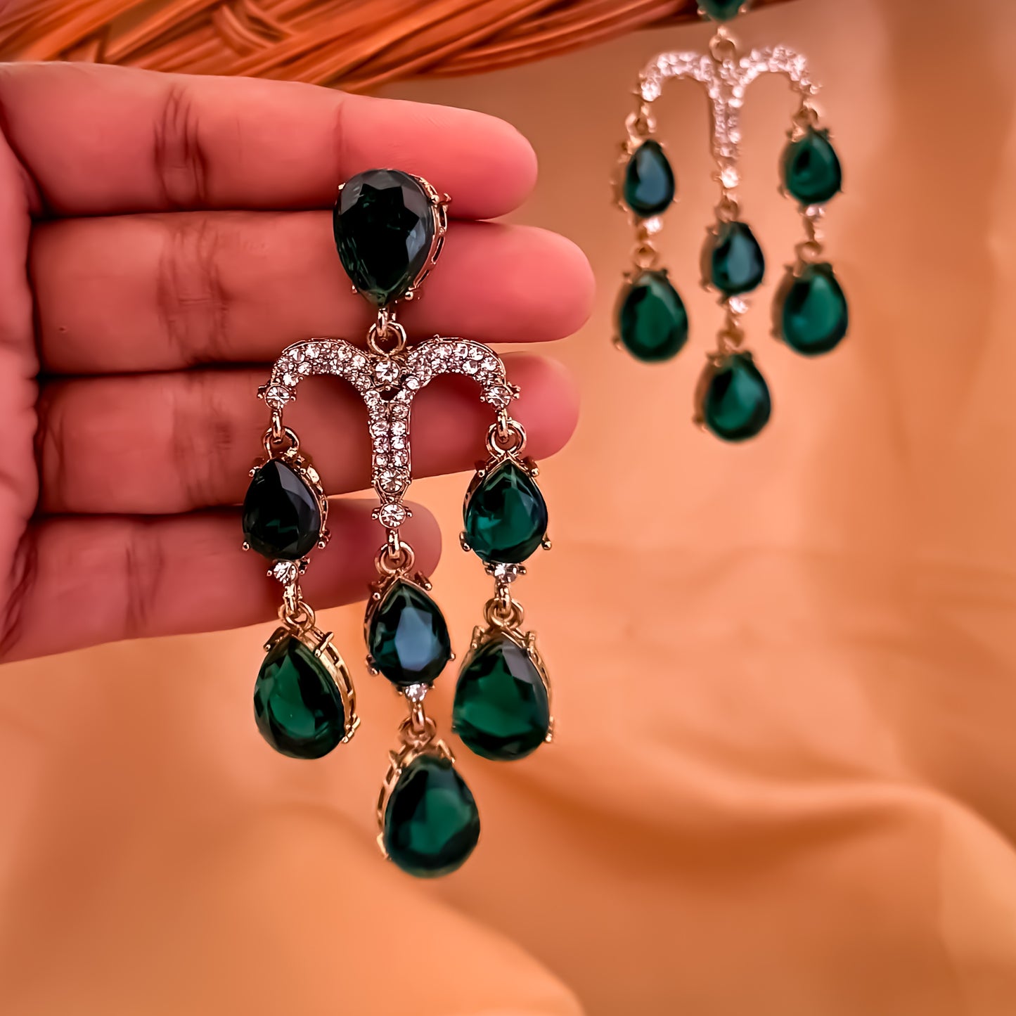 Sharon Chandelier Dangler Chandbali Earrings - Green