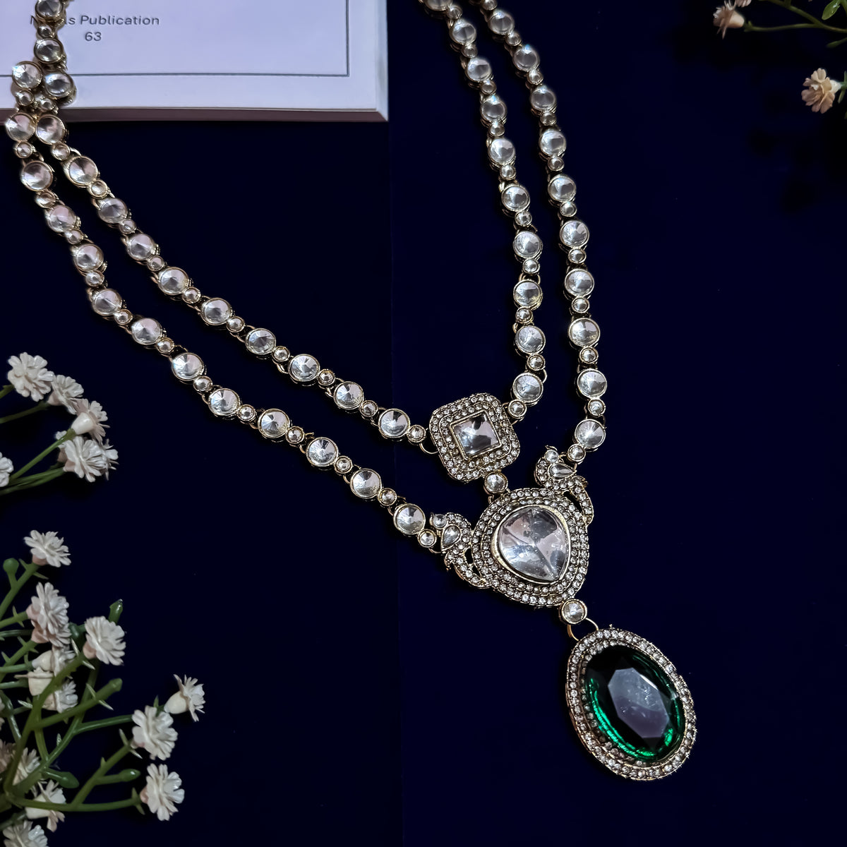 Emerald Green Veronica Double Layer Polki Look Alike Necklace set