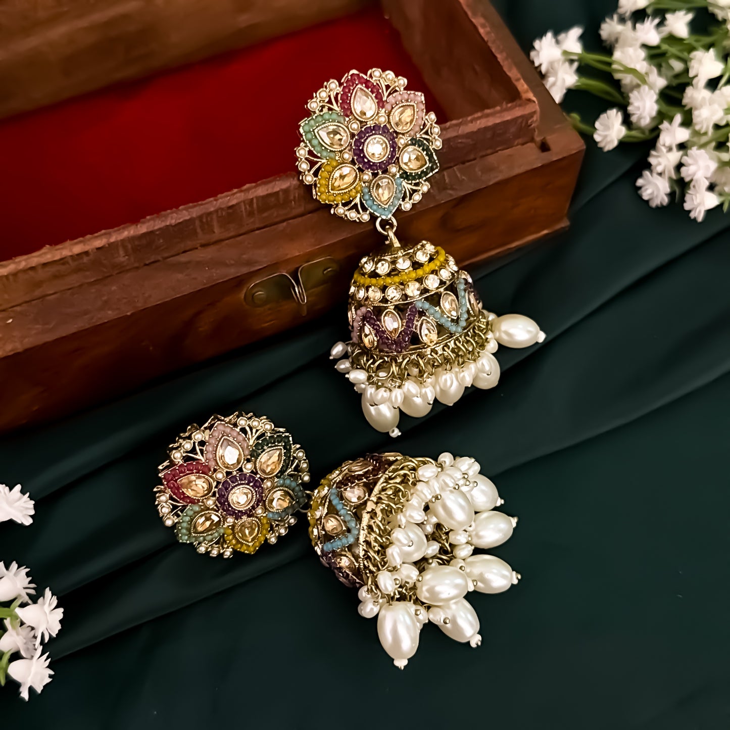 Varuna Jadau Reverse AD Jhumka & Teeka Set - Multi