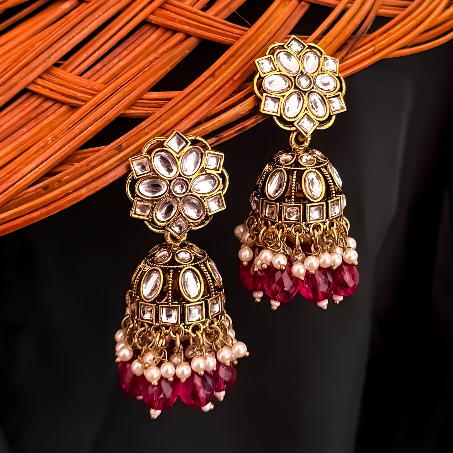 Aashika Pearl Jhumka Earrings- Wine