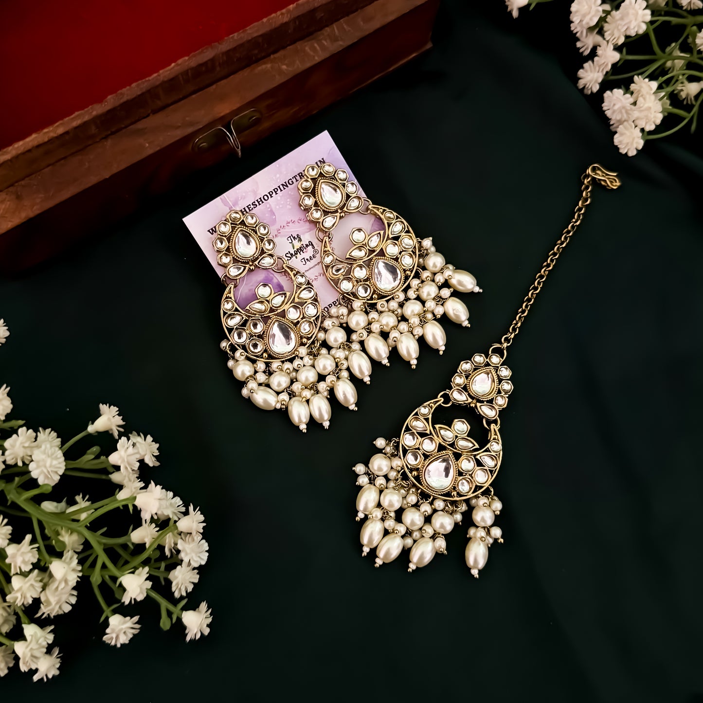 Rubab Kundan Pearl Necklace Set - Golden