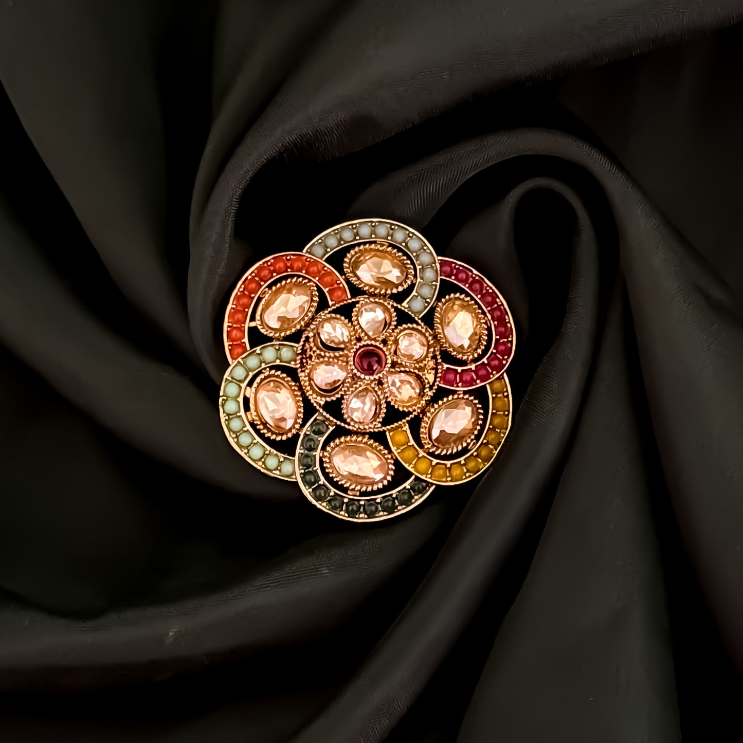 Himanshi Jadau Adjustable Ring- Multi