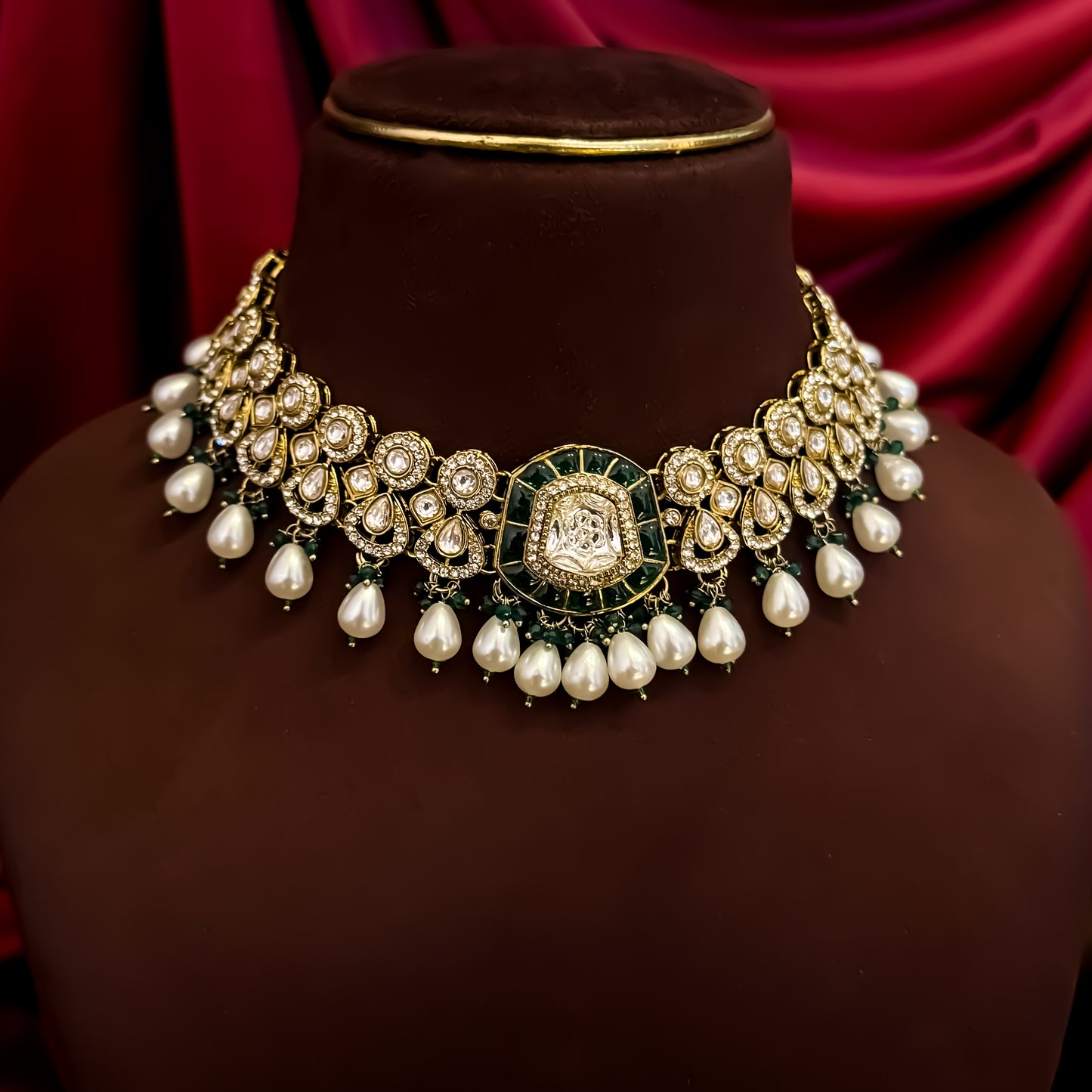Tanishka Polki Premium Necklace Set - Green