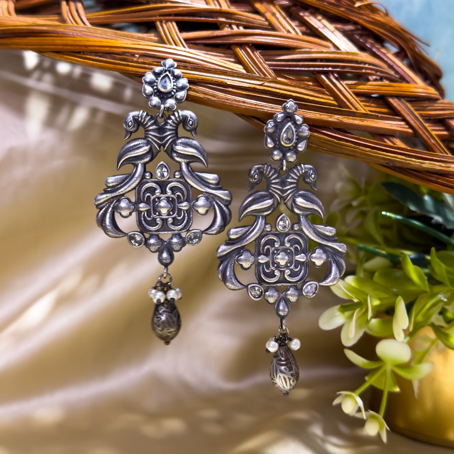 Ruhani Zircon Handcrafted SLA Brass Earrings