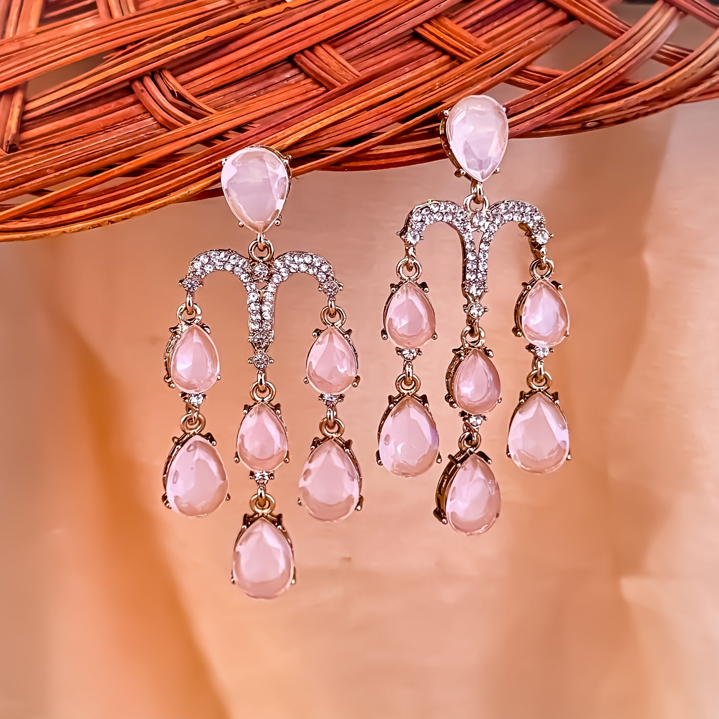 Sharon Chandelier Dangler Earrings - Baby Pink
