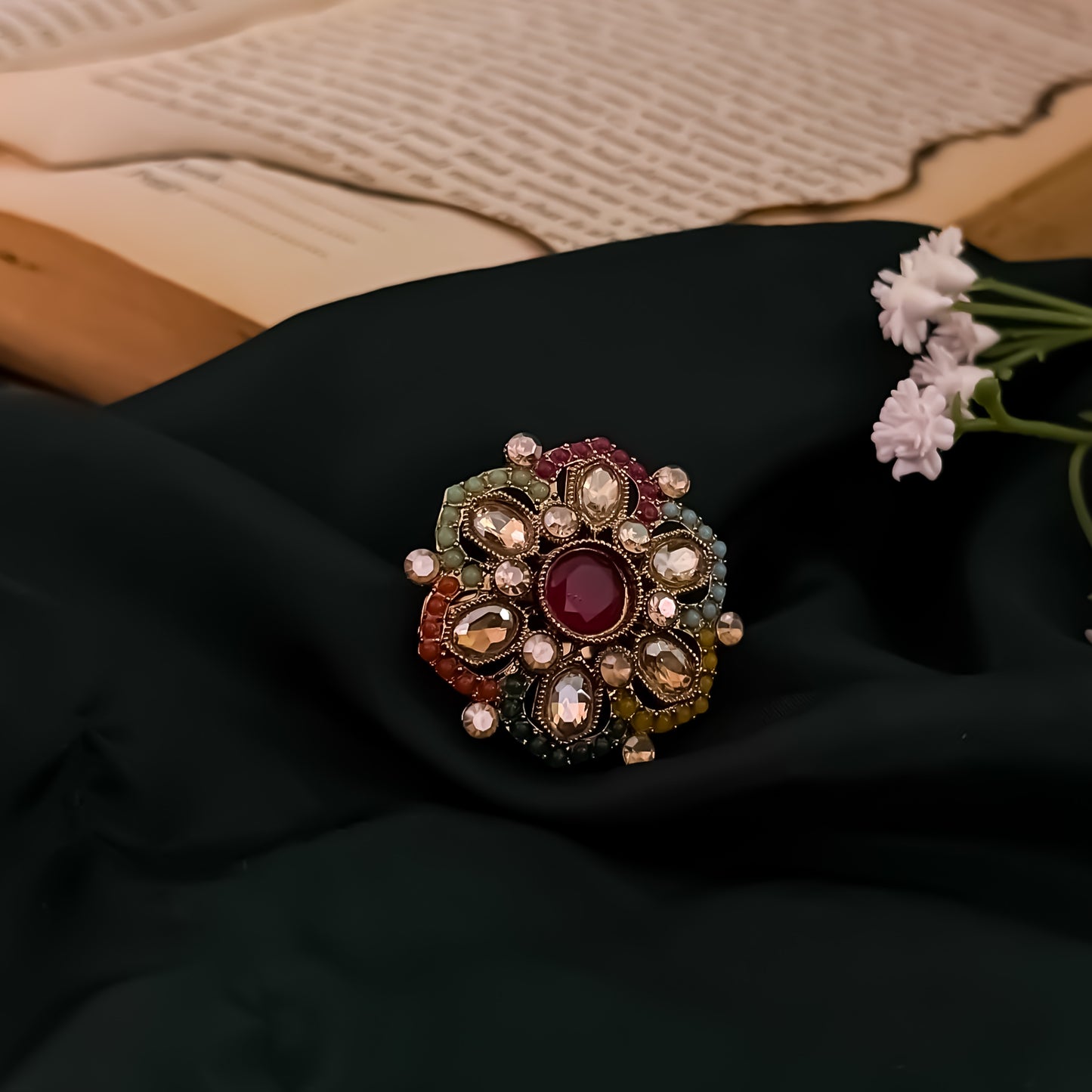 Aaradhya Jadau Adjustable Ring- Multi