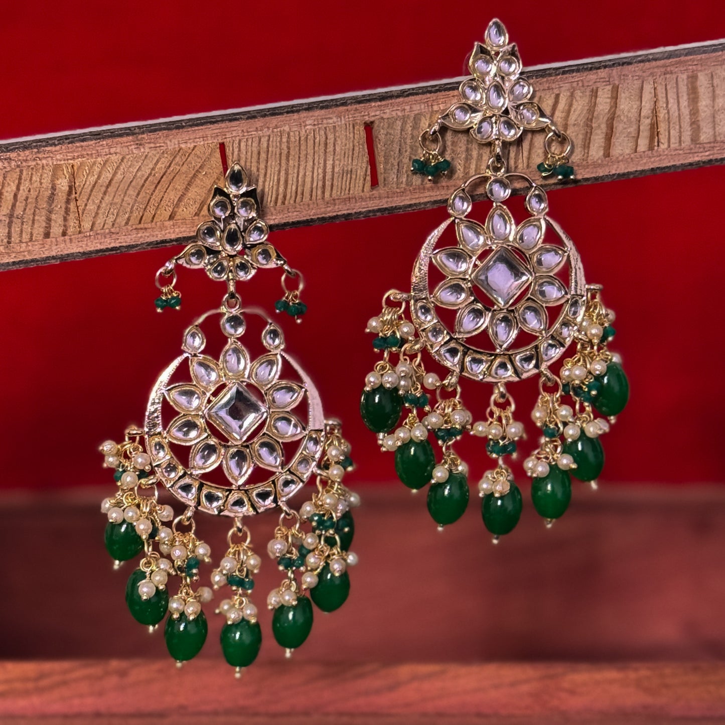 Yashi Kundan Chandbali Earrings - Green