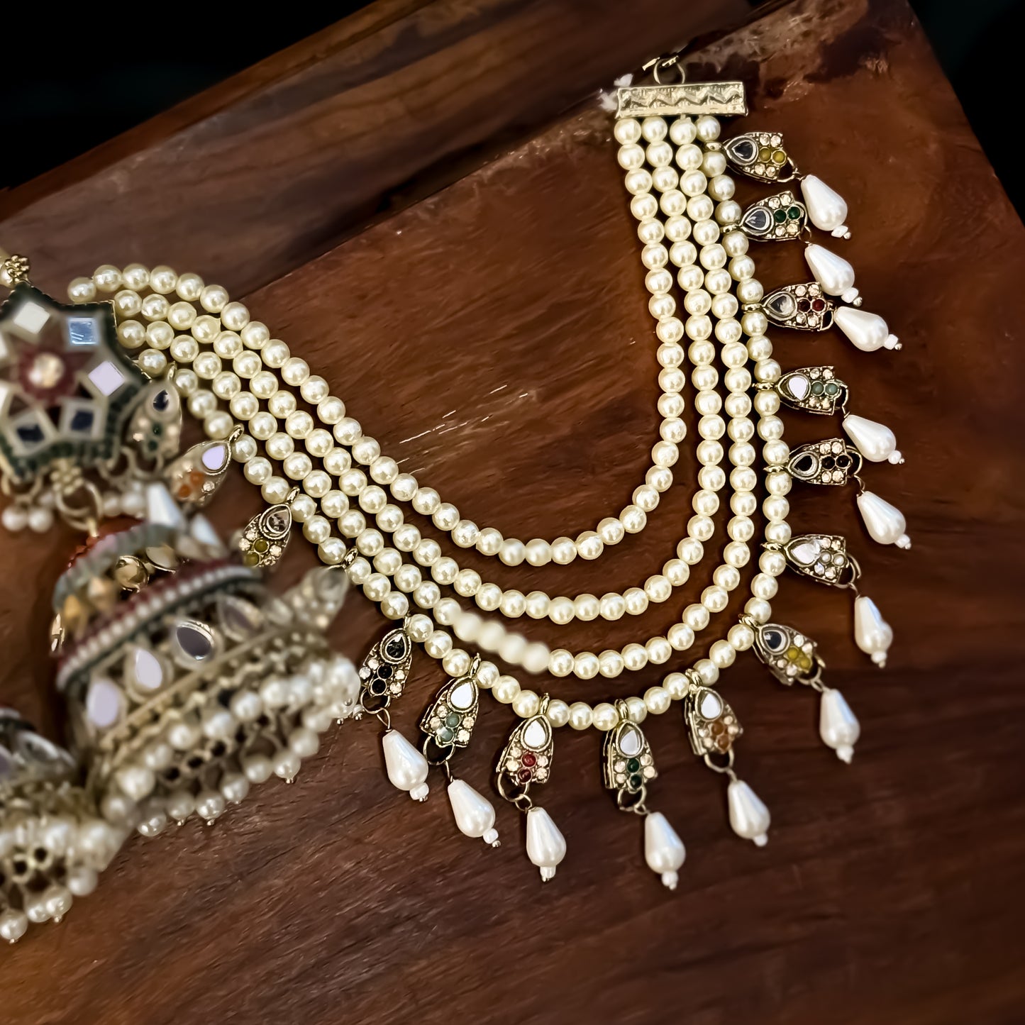 Padmavat Jadau Jhumka Earrings with Sahara & Teeka - Multi