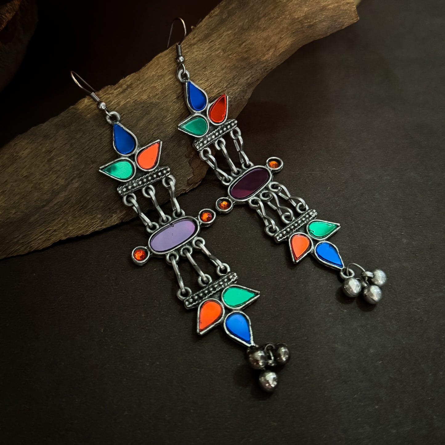 Vasundhara Vintage Afghani Mirror Earrings - Multi