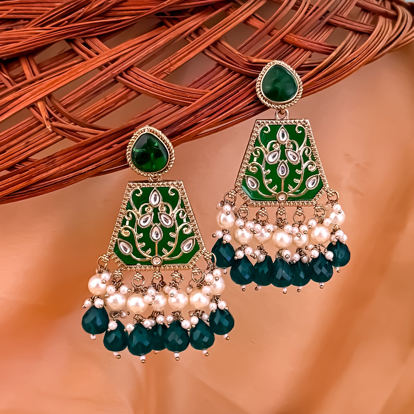 Sanskriti MOP Pearl Chandbali - Green
