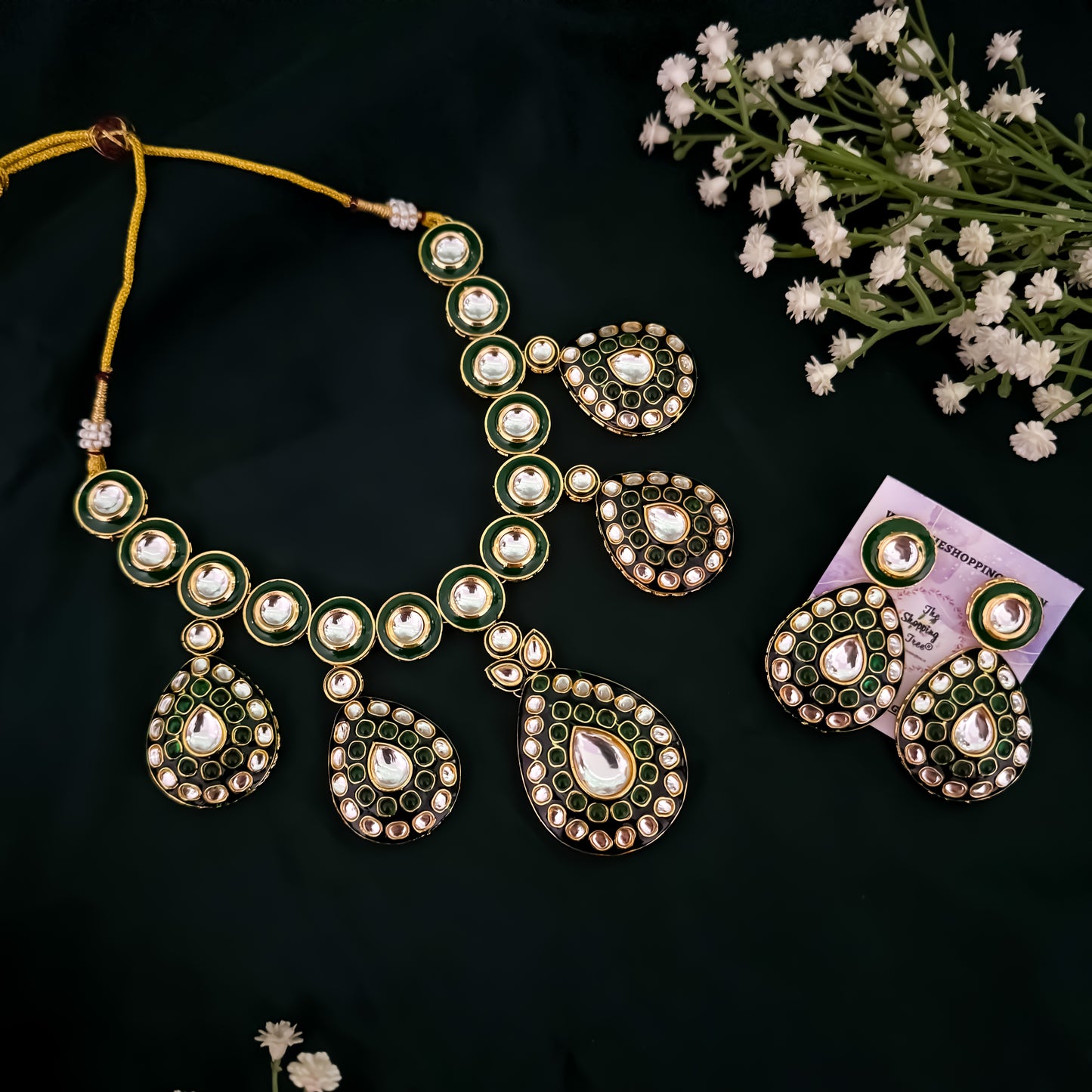 Vivika Vilandi Kundan Premium Necklace Set- Green