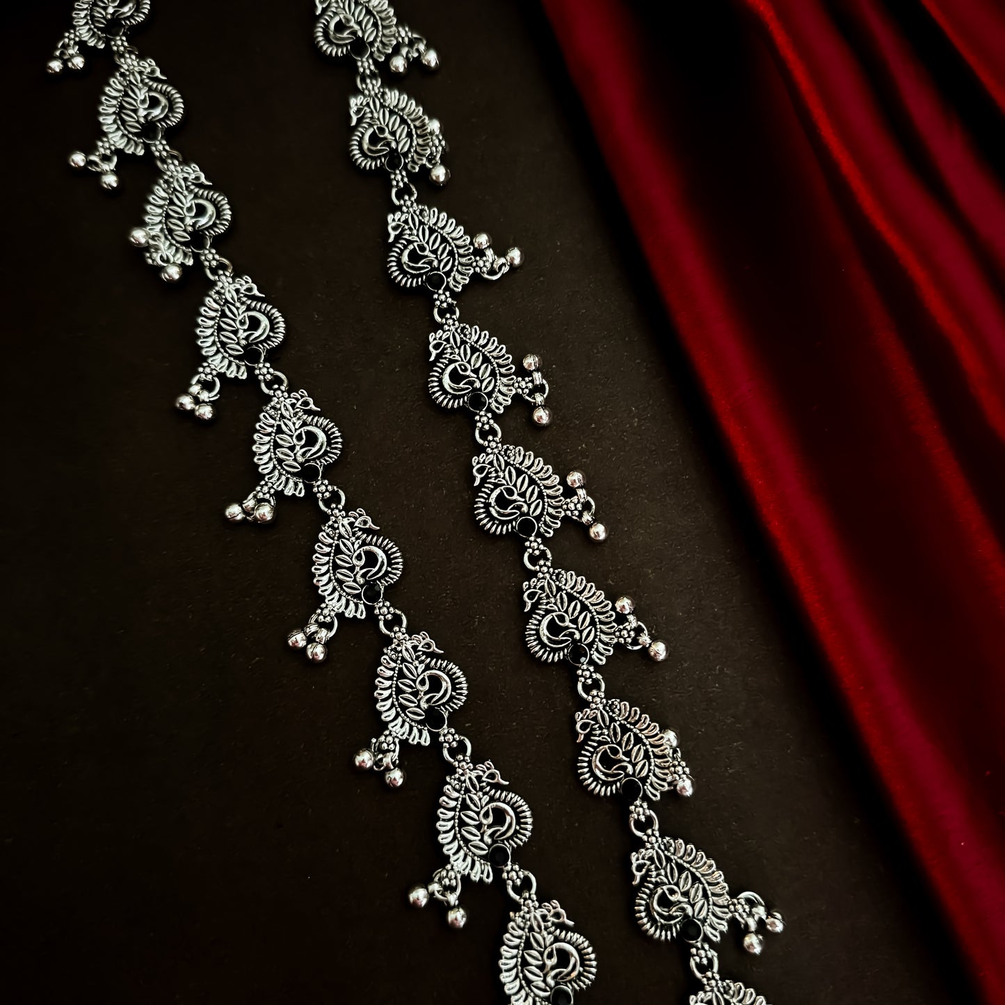 Snehal Peacock Motif Long Necklace Set