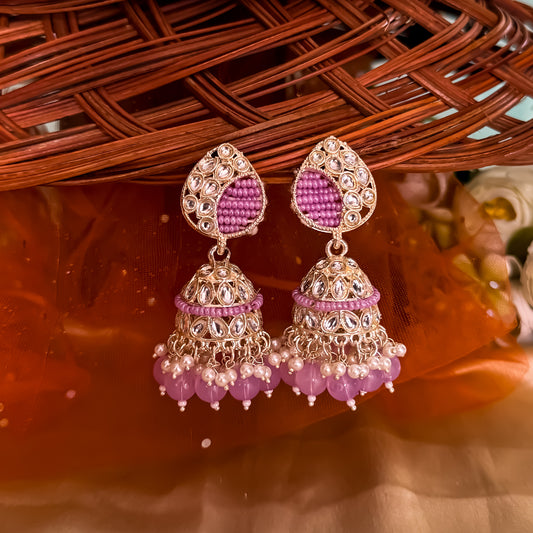 Yashika Pearl Jhumka Earrings- Lavender
