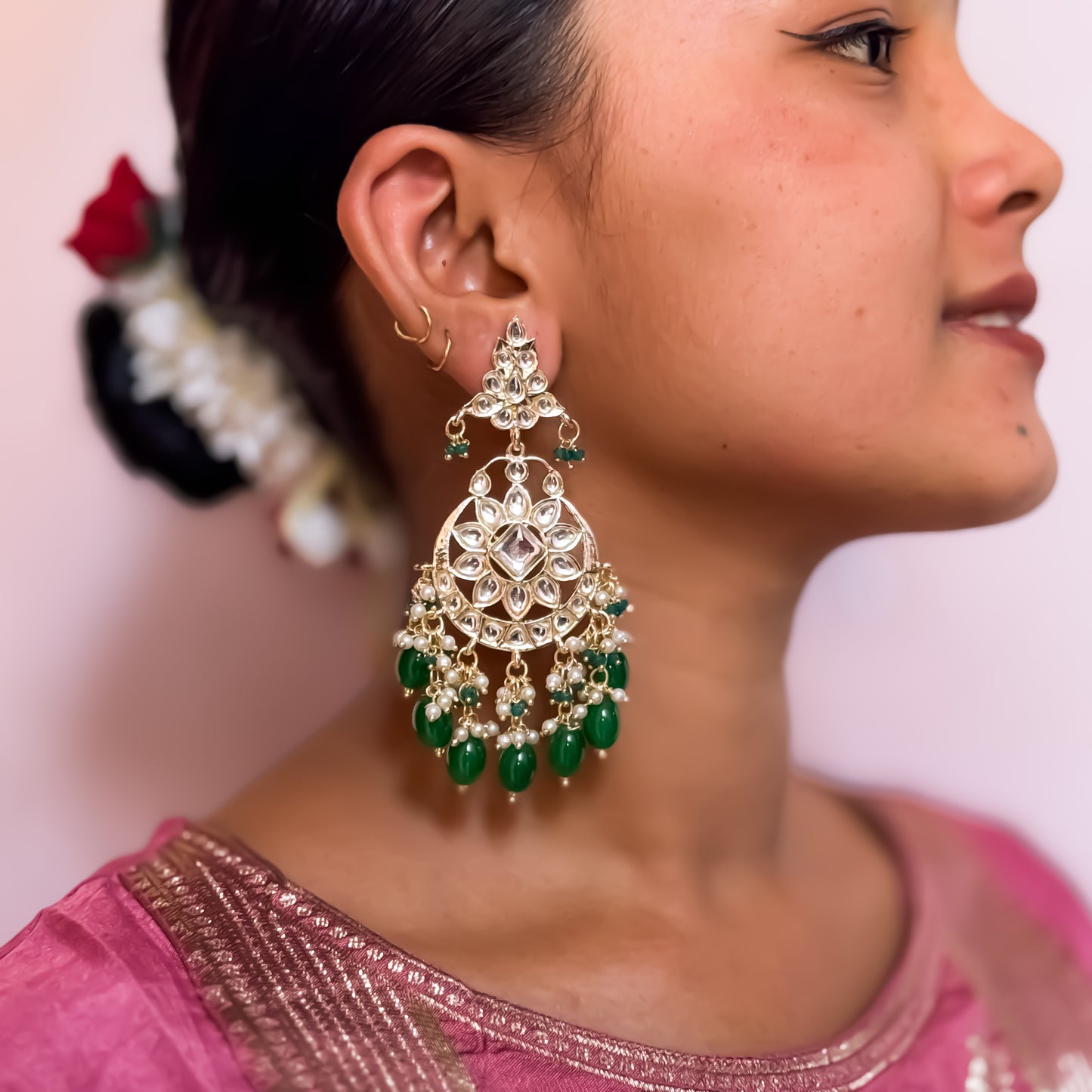 Yashi Kundan Chandbali Earrings - Green