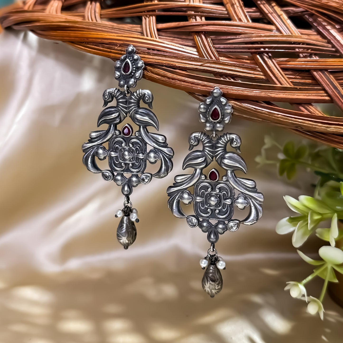 Ruhani Handcrafted SLA Brass Earrings - Ruby