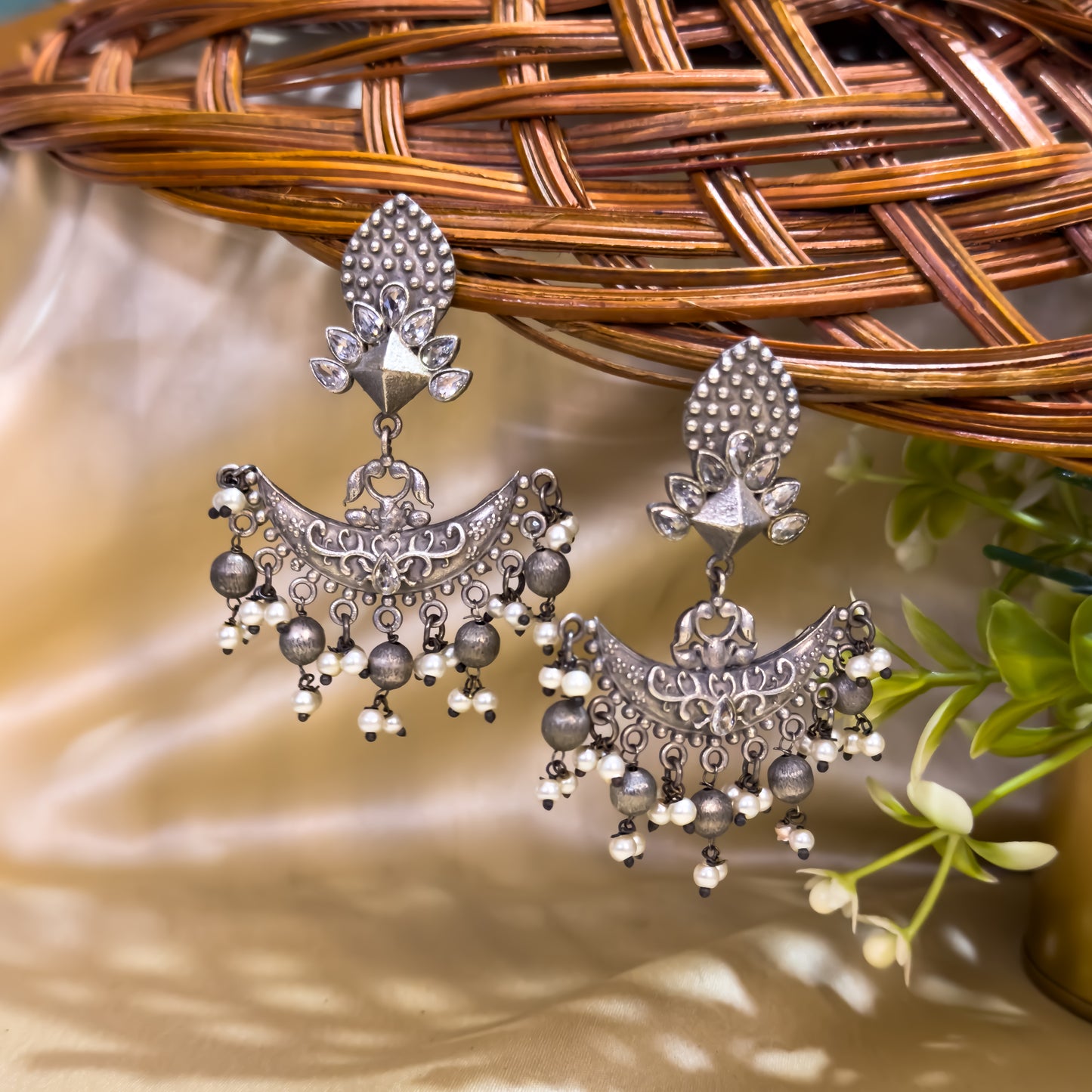 Prithi Zircon Handcrafted SLA Brass Chandbali Earrings