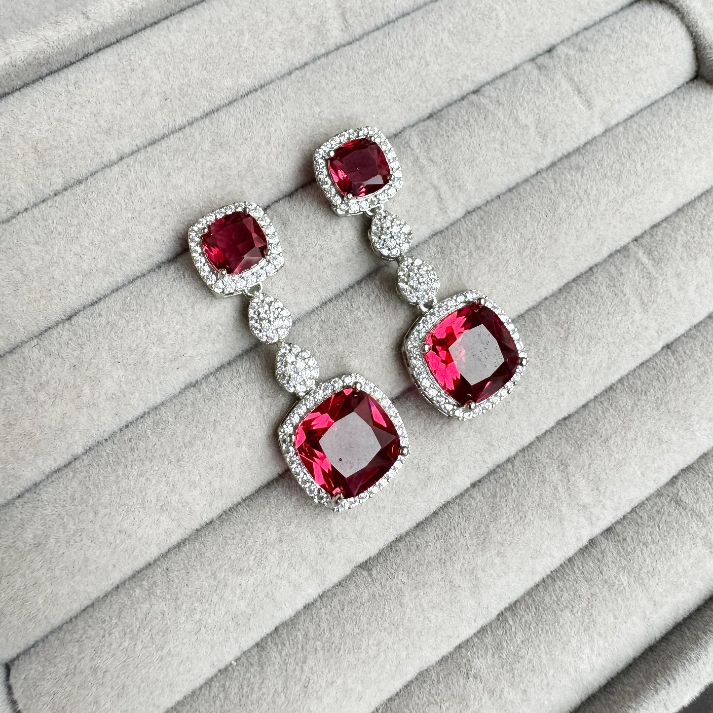 Emily Designer AD Necklace Set- Ruby Red