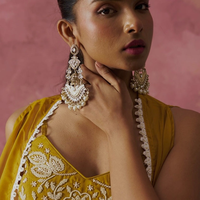 Rangat Jhumka Chandbali Earrings - Golden/Ivory