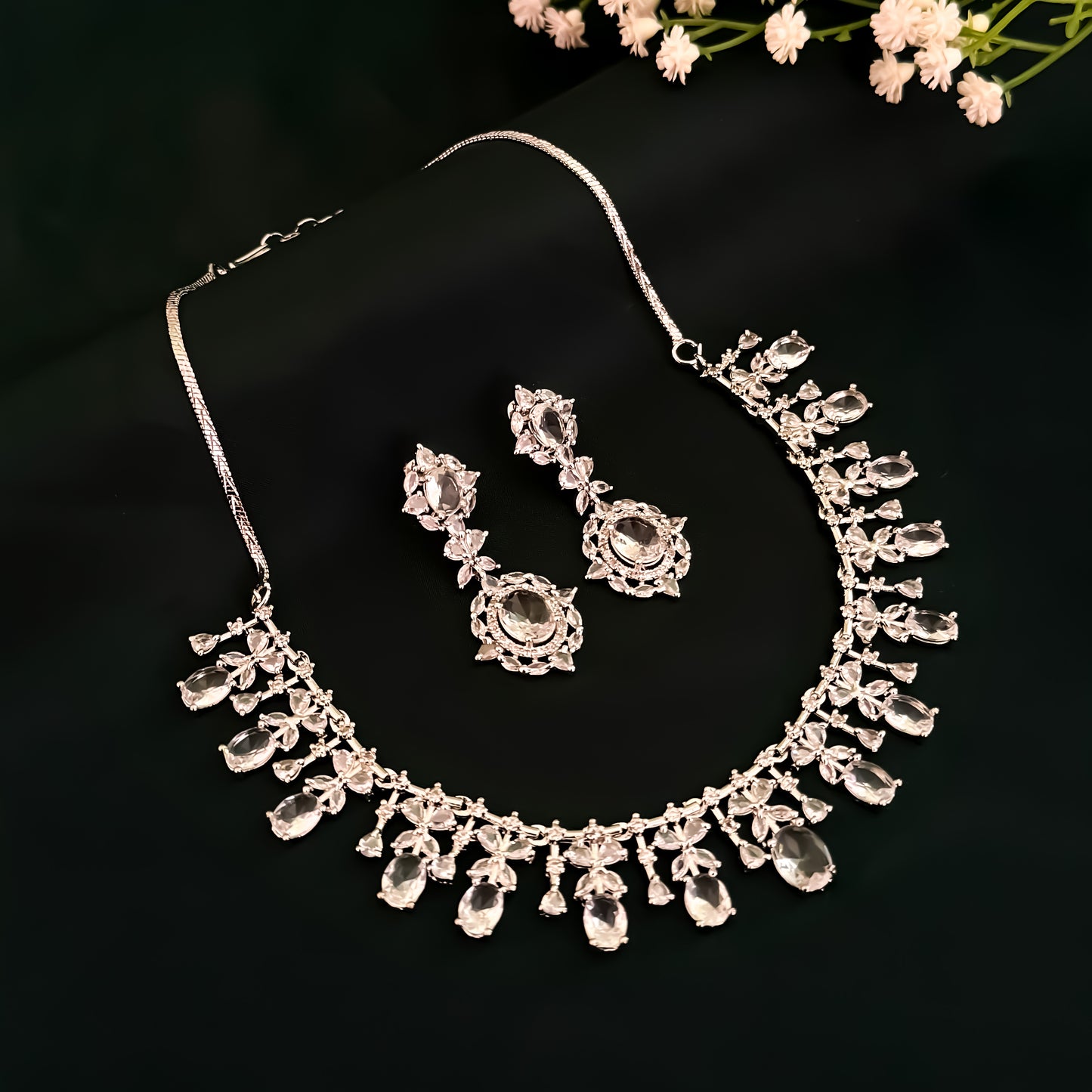 Charlotte American Diamond Necklace Set - Crystal White