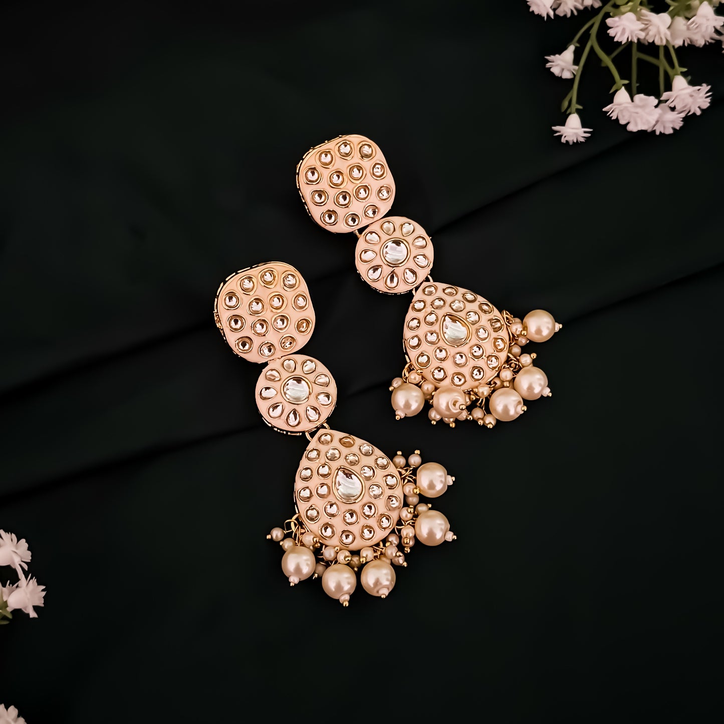 Jubina Meenakari Kundan Long Necklace Set- Golden