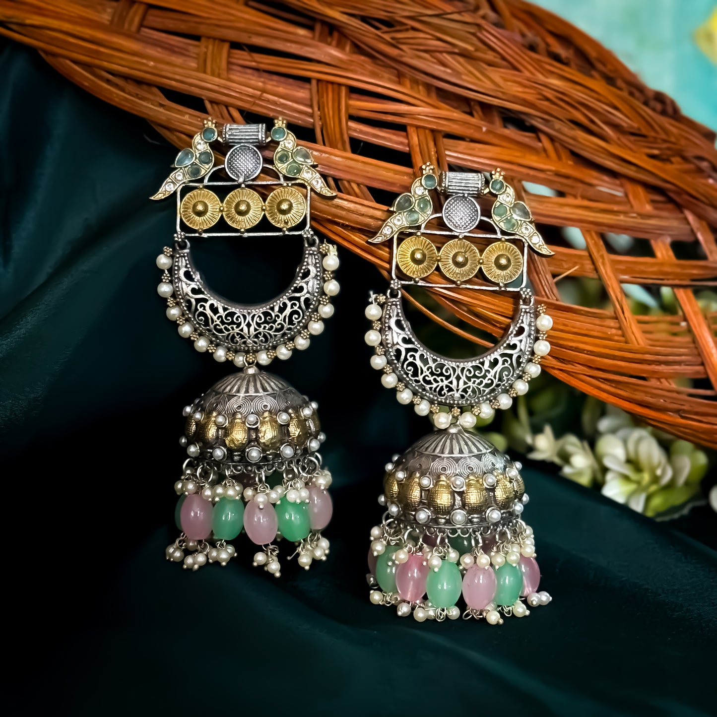 Swara Dual Tone Premium Brass Jhumka Earrings