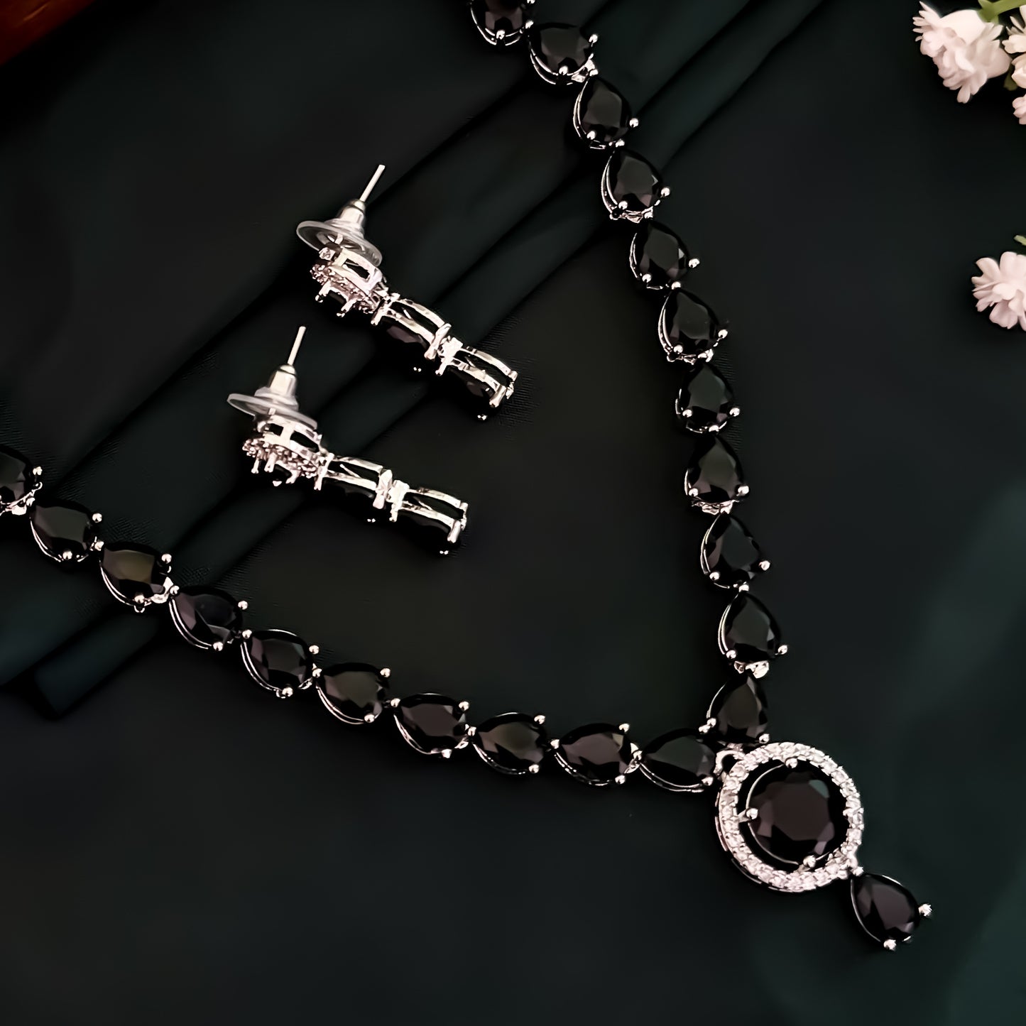 Eloise American Diamond Necklace Set- Black