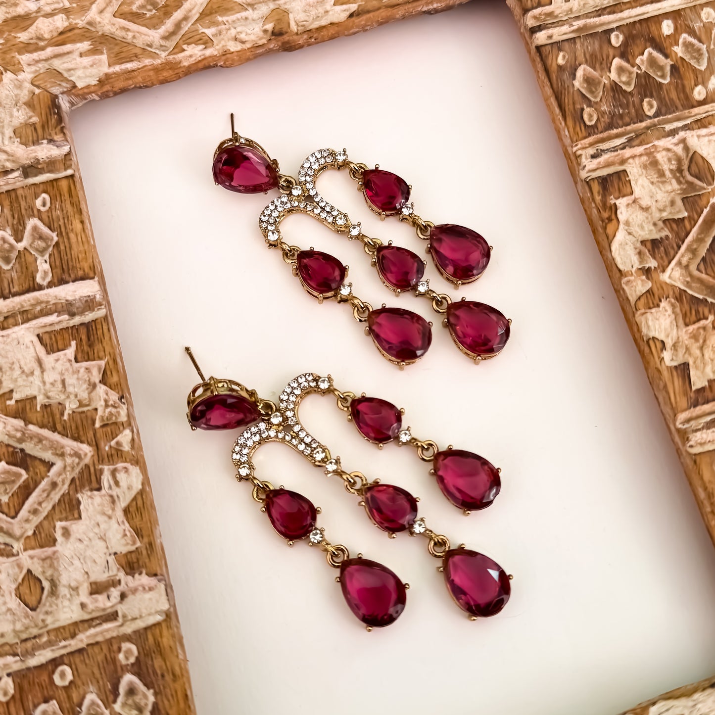 Sharon Chandelier Dangler Earrings - Wine