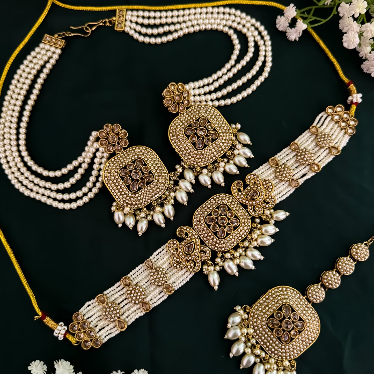 Raisha Jadau Reverse AD Necklace Set - Golden