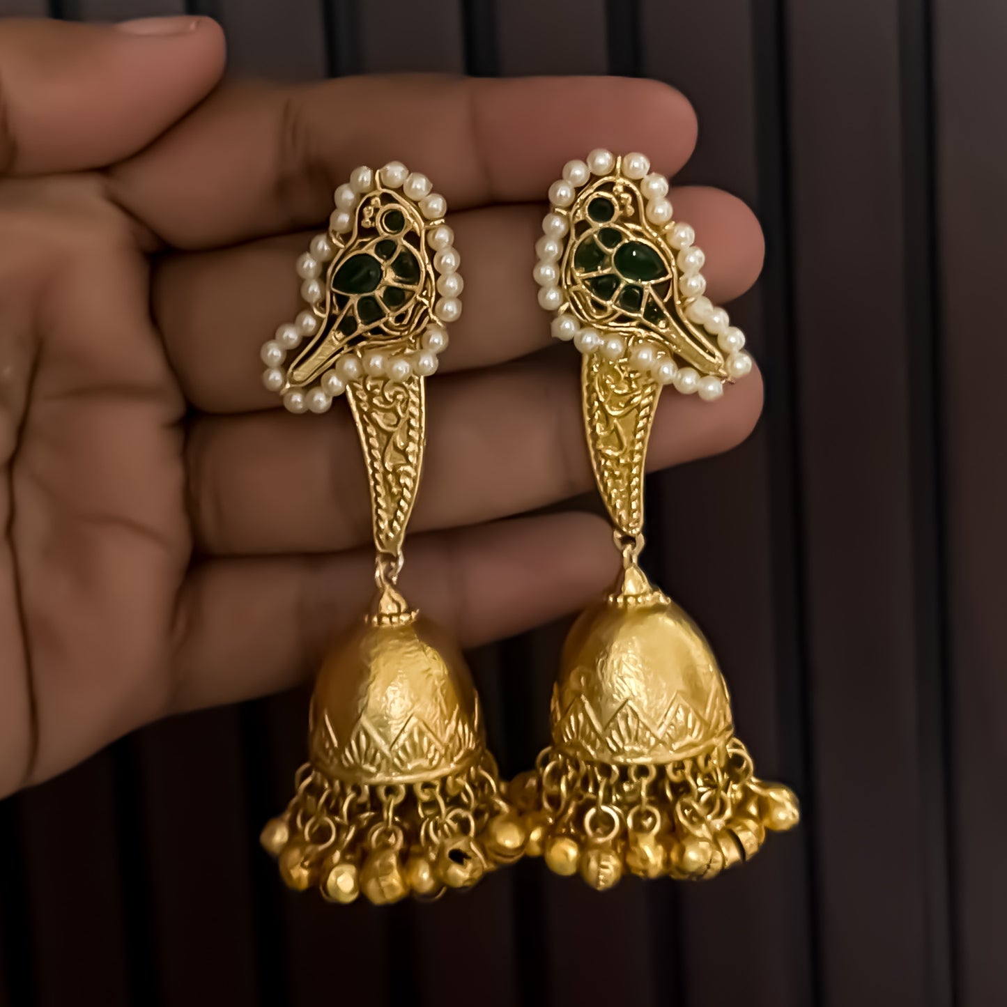 Divira Kashmiri Brass Dejhoor Jhumka Ghungroo Earrings - Green