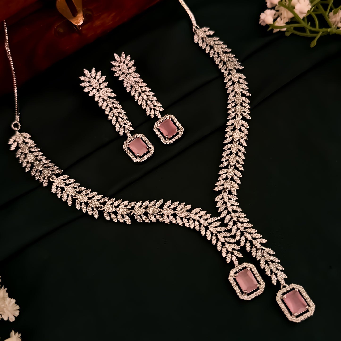 Deborah Designer Diamond Necklace Set - Pastel Pink