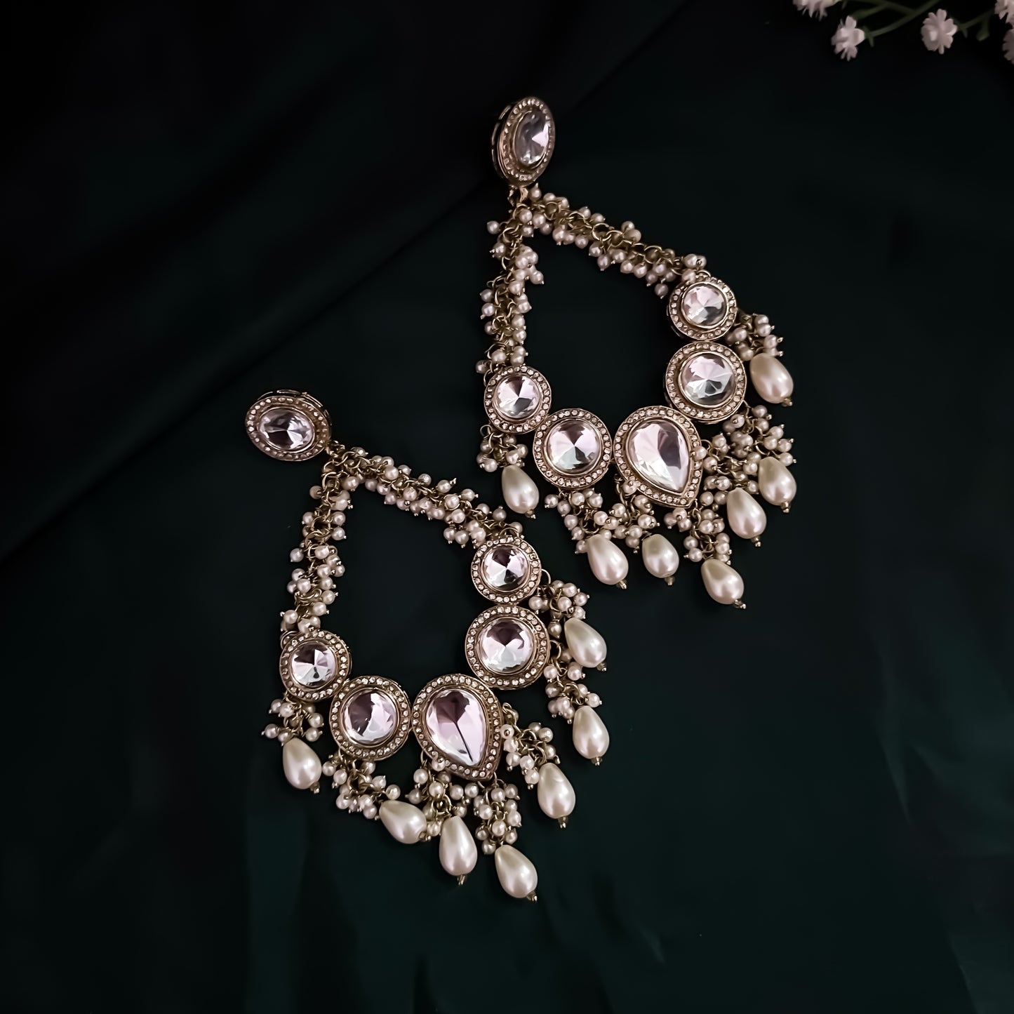 Ishkara Pearl Chandbali Earrings - Golden