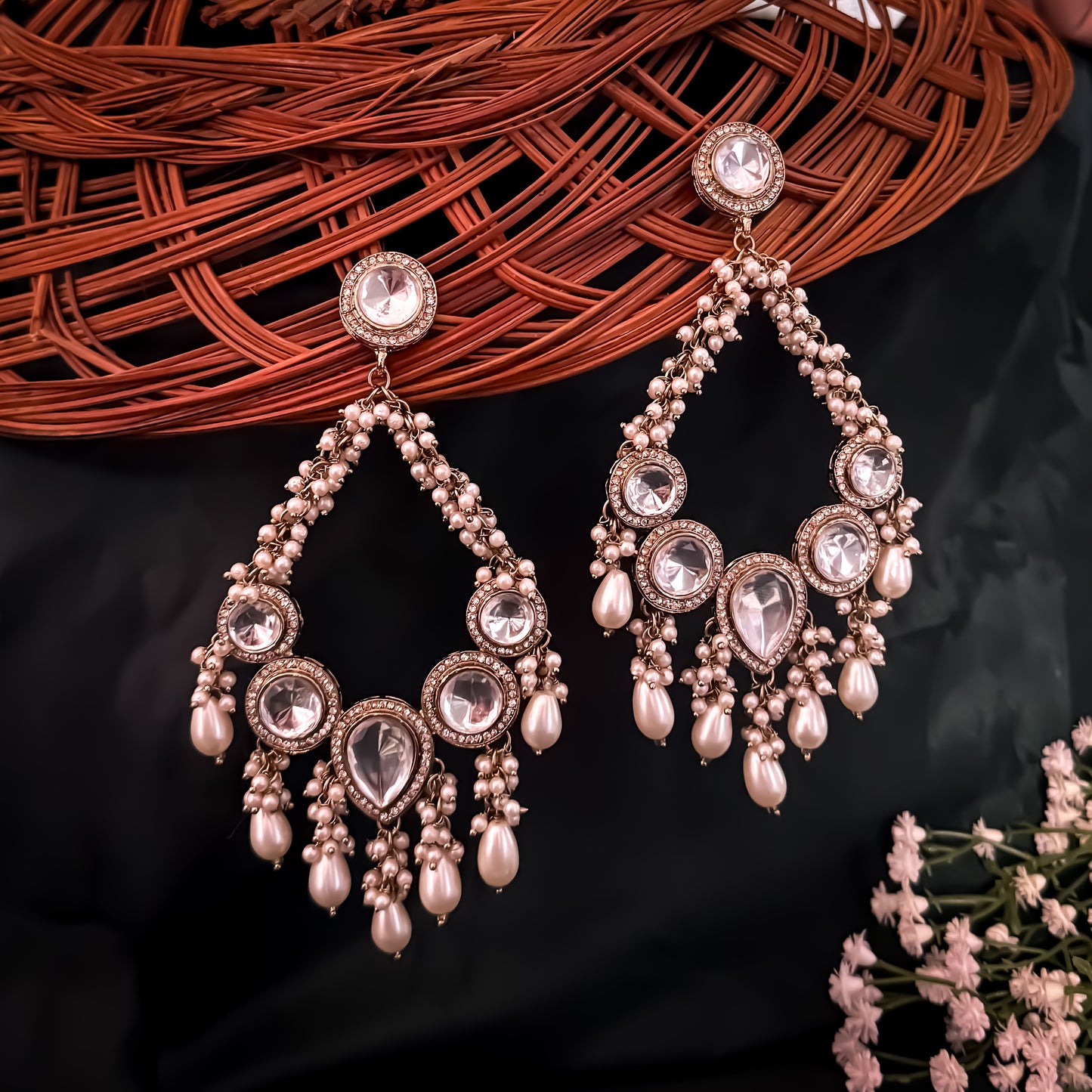 Ishkara Pearl Chandbali Earrings - Golden