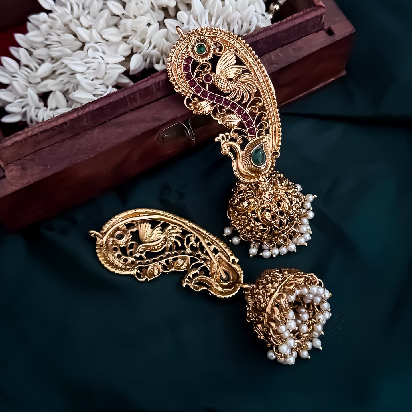 Madhuri Premium Temple Gold Earcuff Earrings