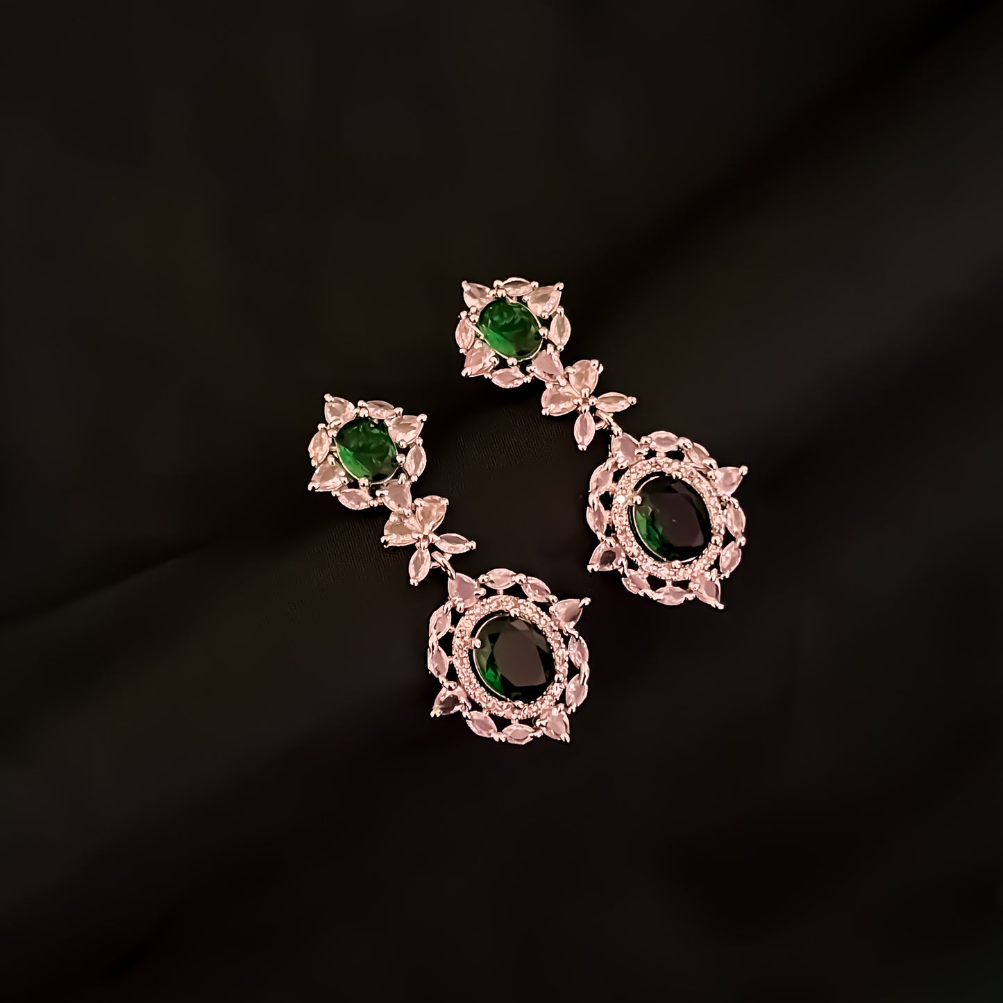 Charlotte American Diamond Necklace Set - Green