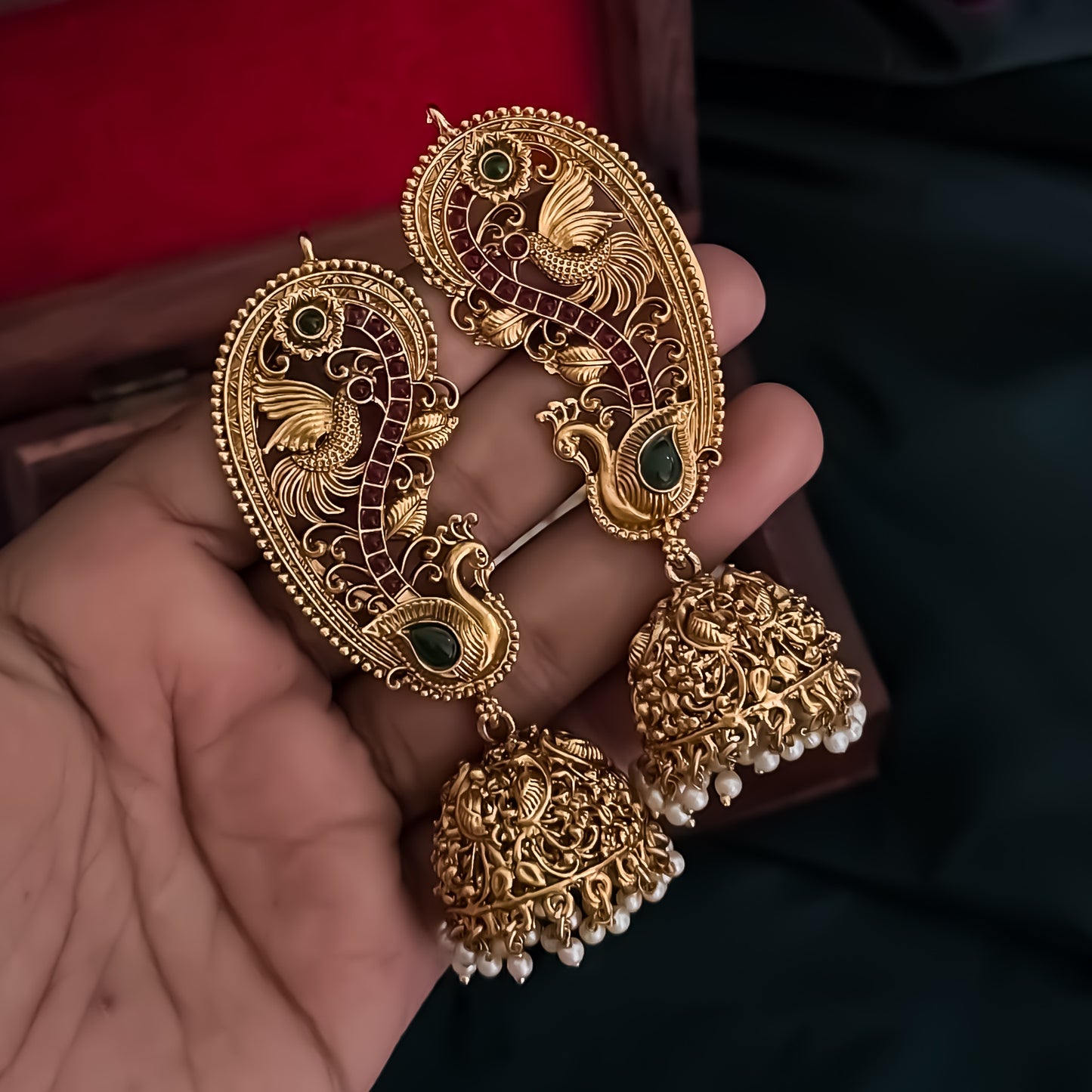 Madhuri Premium Temple Gold Earcuff Earrings