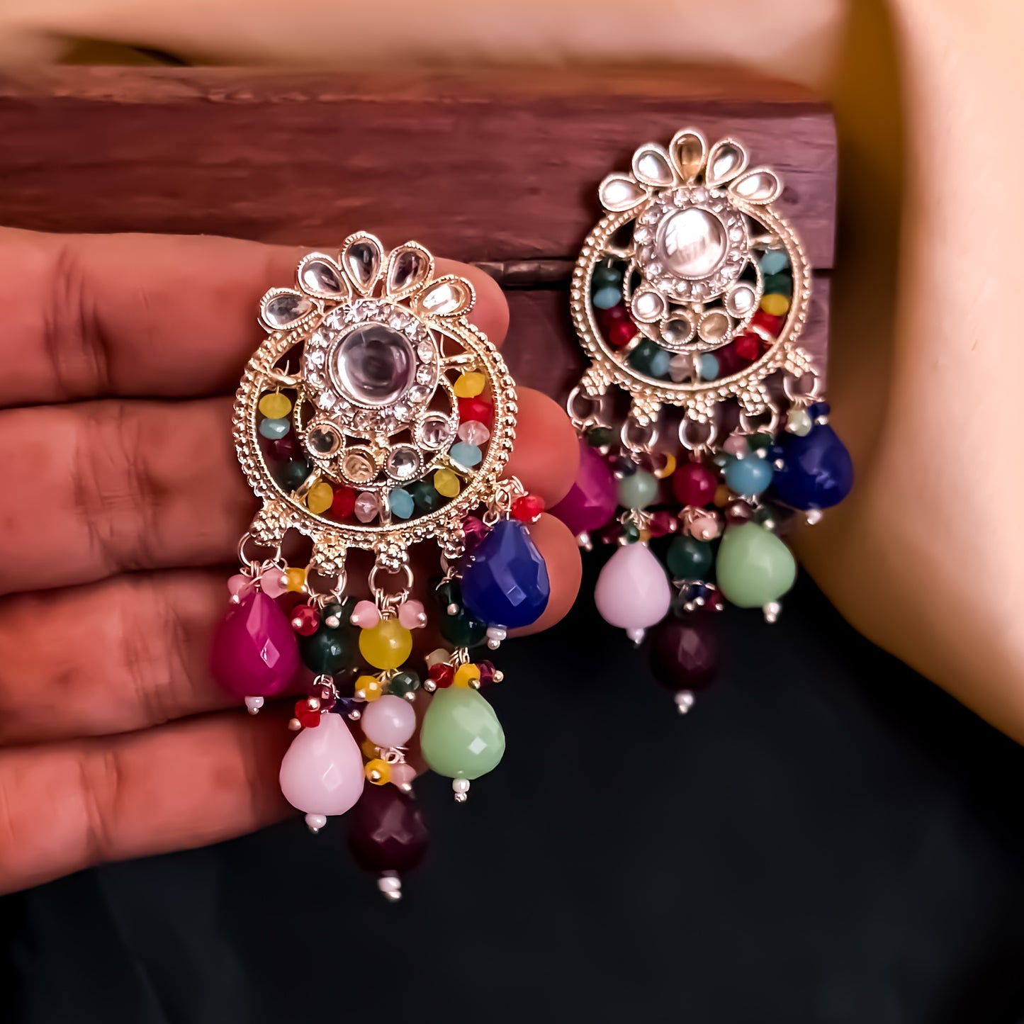 Aarish Pearl Chandbali Earrings - Multi