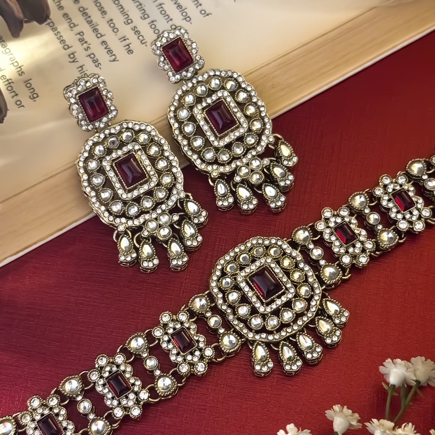 Maroon Ruhanika Kundan Choker Necklace Set