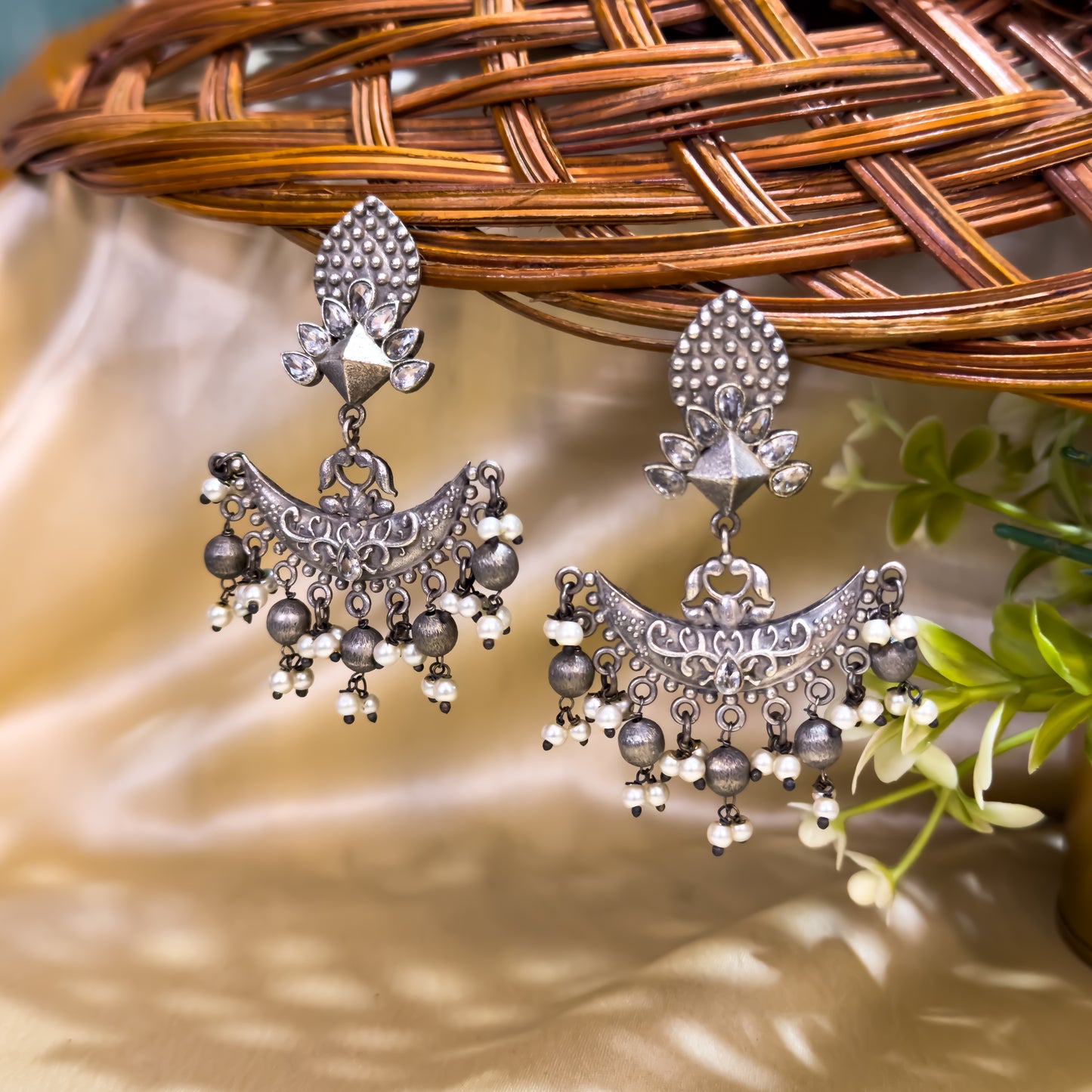 Prithi Zircon Handcrafted SLA Brass Chandbali Earrings