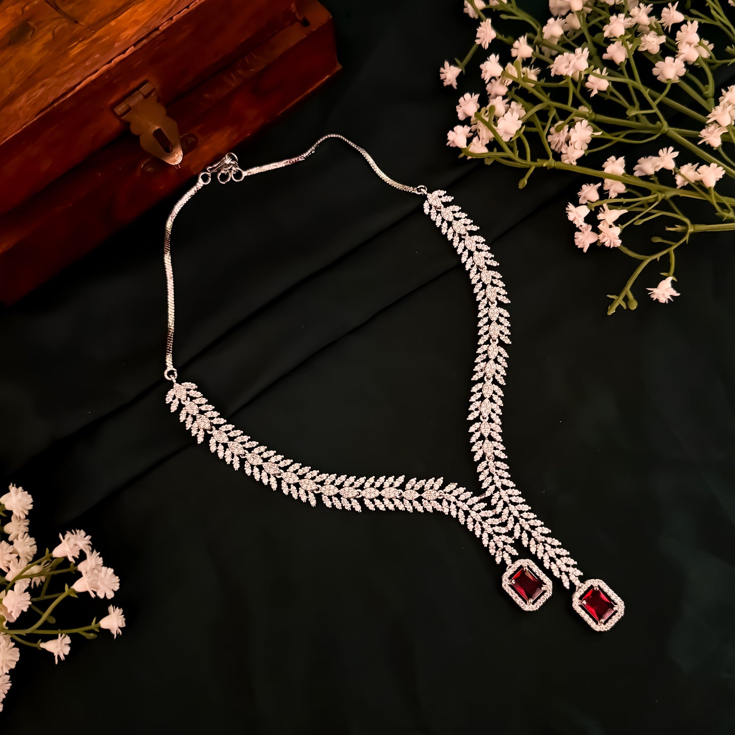 Deborah Designer Diamond Necklace Set - Ruby Red