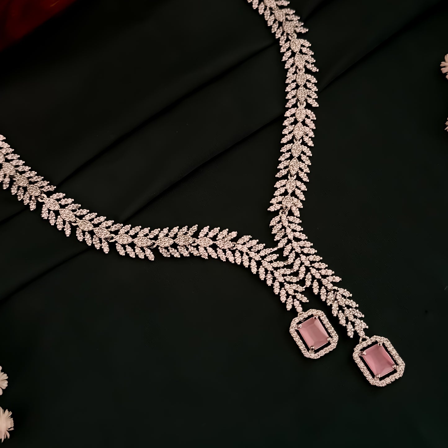 Deborah Designer Diamond Necklace Set - Pastel Pink