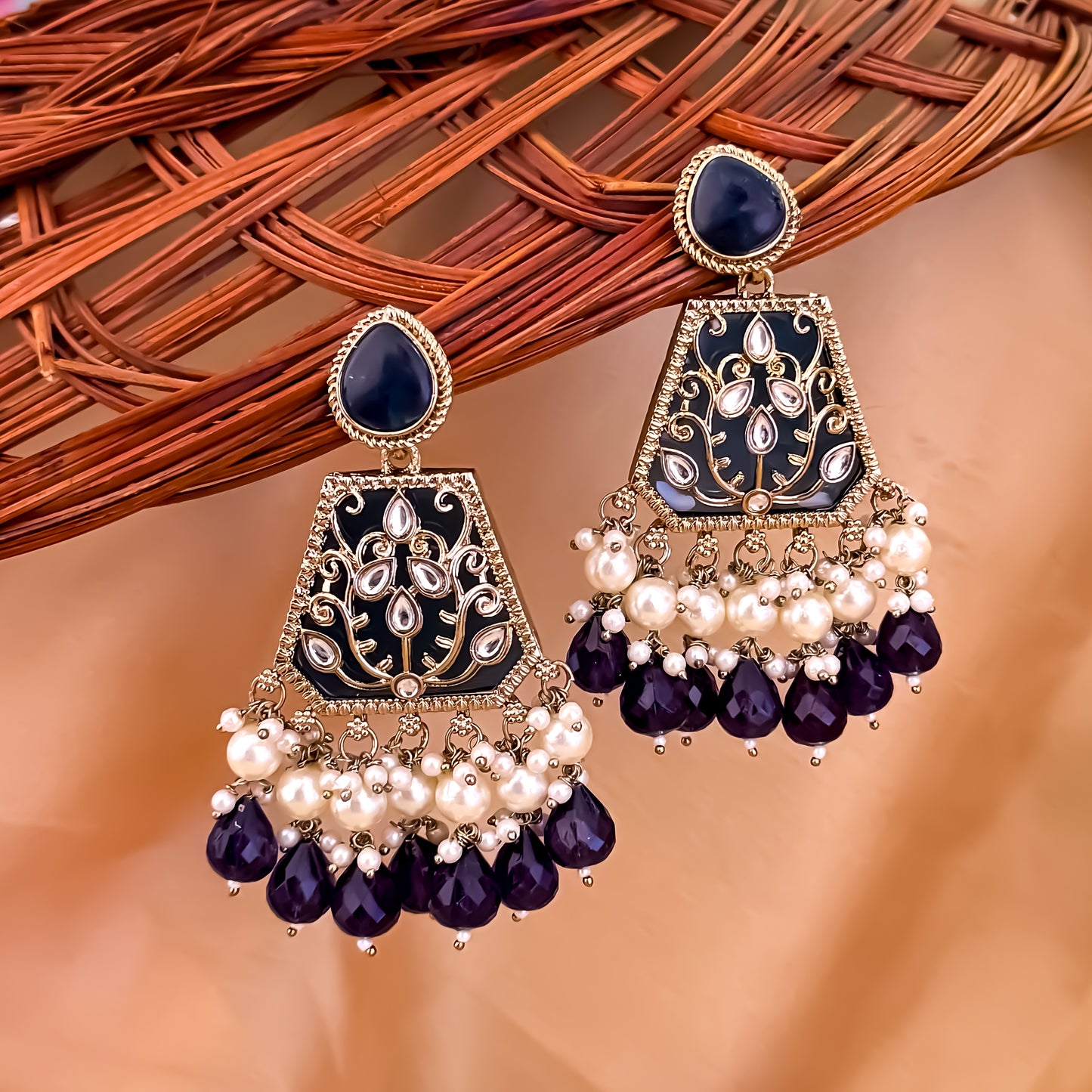 Sanskriti MOP Pearl Chandbali - Blue