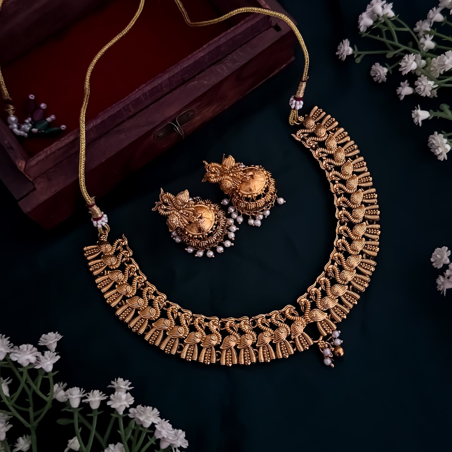 Priyati Peacock Temple Necklace Set