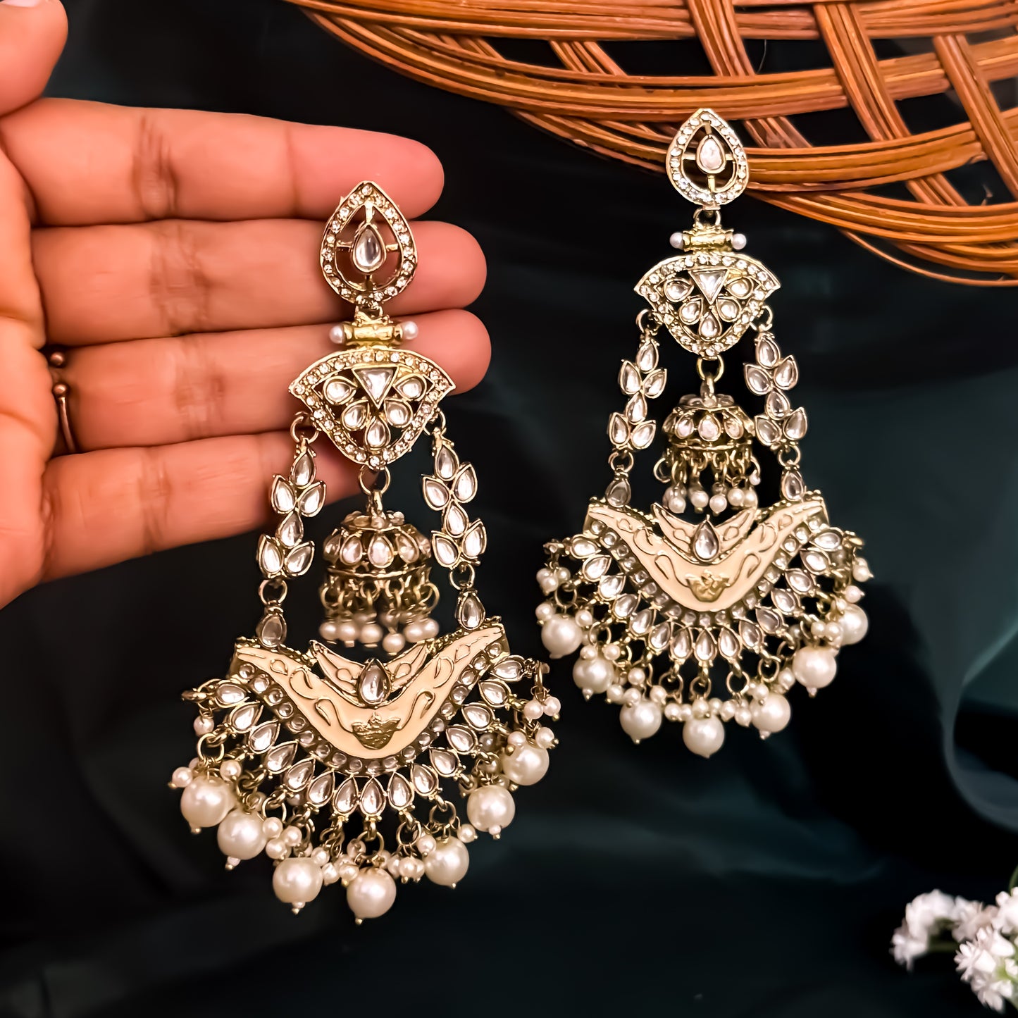 Rangat Jhumka Chandbali Earrings - Golden/Ivory